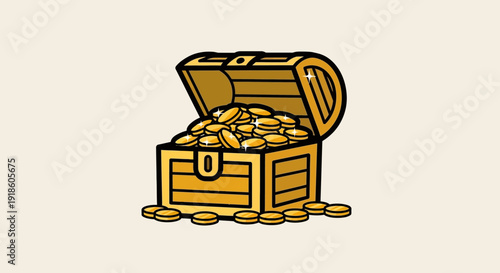Cartoon Treasure Chest Overflowing with Gold Coins