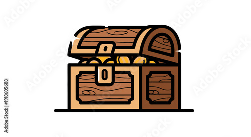 Open Treasure Chest Filled with Gold Coins Cartoon Style