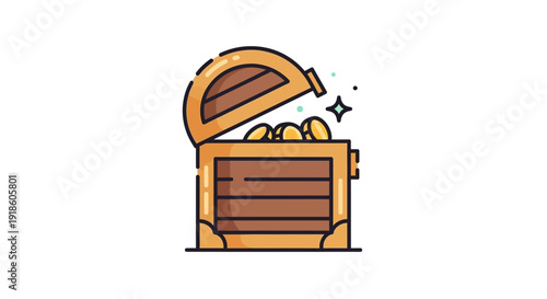 Open Treasure Chest Filled With Gold Coins, Vector Illustration