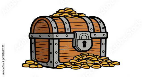 Treasure Chest Overflowing with Gold Coins, Locked and Secured