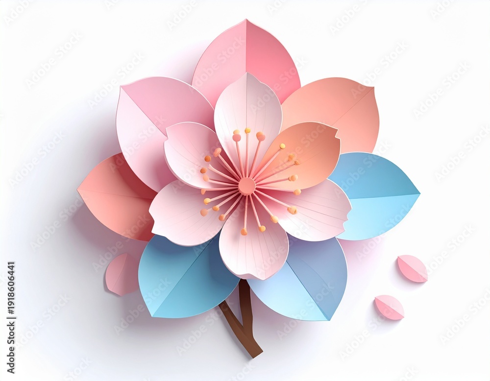 Fototapeta premium Beautiful Origami Flower with Pink and Blue Petals.