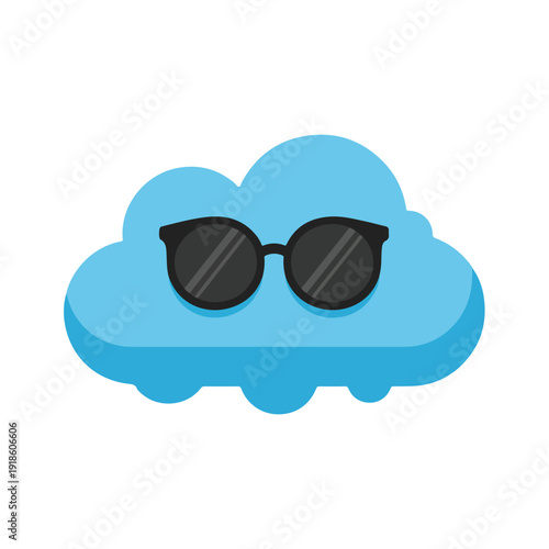 Single floating cloud wearing sunglasses