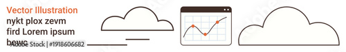 Technology, cloud computing, data analysis, statistics, software development, business analytics. Set of cloud outlines and graph on screen icon. Cloud computing and data analysis concepts