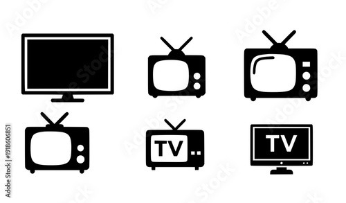 Solid television icon set vector isolated on white background