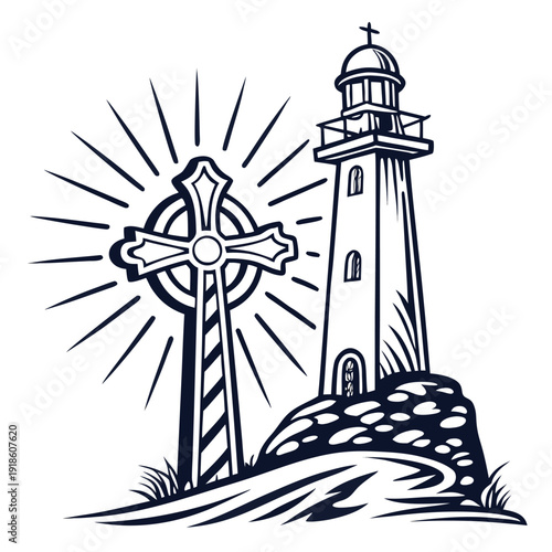 Christian Holy Cross with Radiant Light Beams, Flat Vector Illustration Isolated on Solid Background for Easter and Religious Design