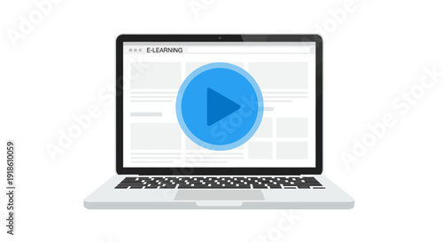 Laptop displaying E-learning video with play button