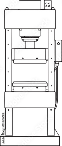 Black and White Heavy Industrial Press Machine Line Art Illustration