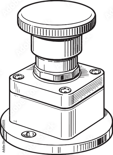 Black and White Mechanical Adjustment Knob Assembly Line Art Illustration