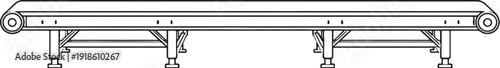 Black and White Industrial Conveyor Belt Line Art Side View