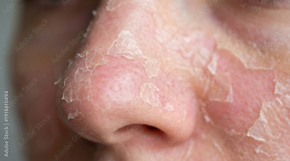 Fototapeta premium Close up of facial skin peeling after chemical peel