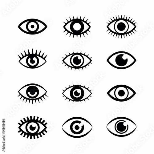Collection of different eye icons in black and white