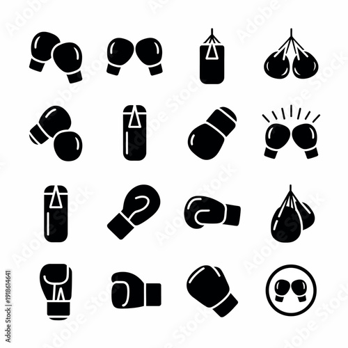Collection of various boxing gloves and equipment icons