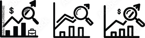 Financial analysis and data investigation with graphs and magnifying glass
