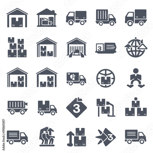 Logistics and transportation icons set for warehouse management