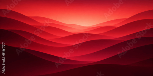 Red abstract wavy background with flowing light curves in orange silk style