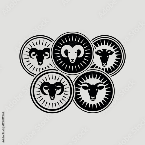 Collection of ram logos in circle