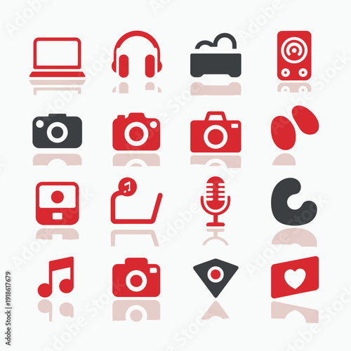 Collection of multimedia icons for social media and content creation