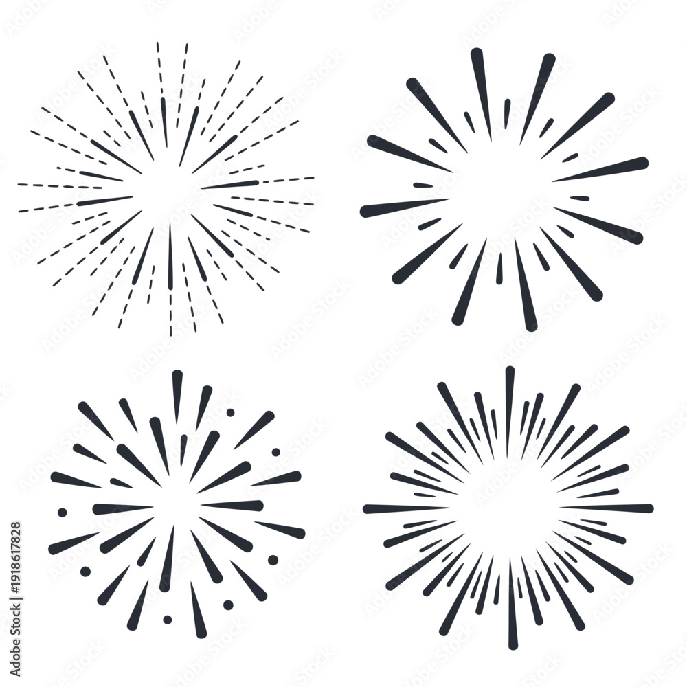 Fototapeta premium Collection of different starburst shapes in black and white