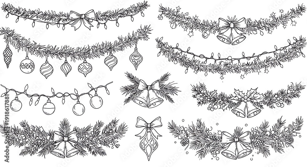 Obraz premium Christmas decorations with bells and garlands