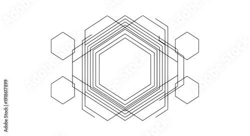 Geometric hexagons forming a complex pattern with layered effect in a symmetrical design.