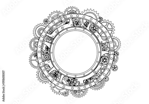 Intricate circular frame with ornate details and patterns viewed from directly above the center