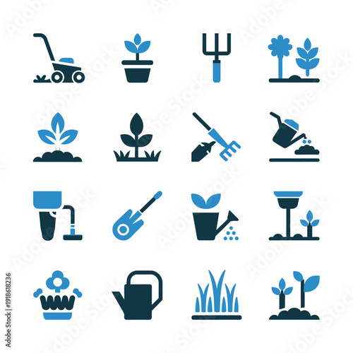Gardening tools and plants icons set for web and mobile