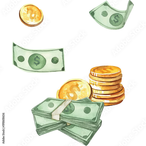 Money paper and Coin Illustration pack