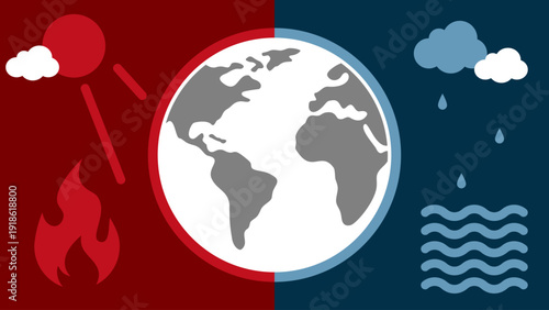 El nino and La nina poster illustration, Weather Extremes sign, Climate whiplash vector illustration.