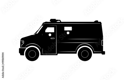 Black and White Prison Transport Vehicle Vector Illustration