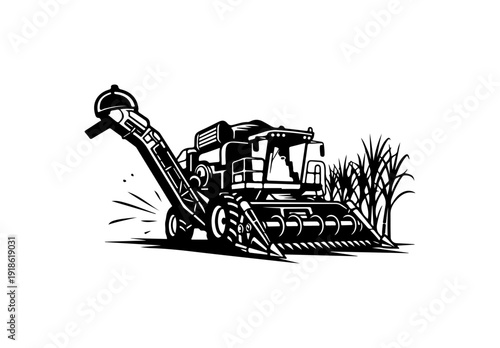 Harvester Combining Grain in Field