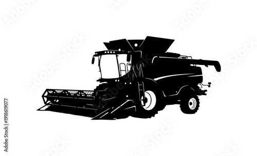 Black and White Vector Illustration of a Combine Harvester