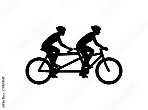 Two Cyclists Riding Tandem Bike Vector Illustration