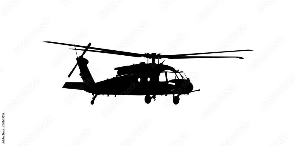 Fototapeta premium Black Silhouette Military Helicopter Vector Art