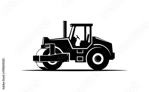Black and White Vector Road Roller Illustration