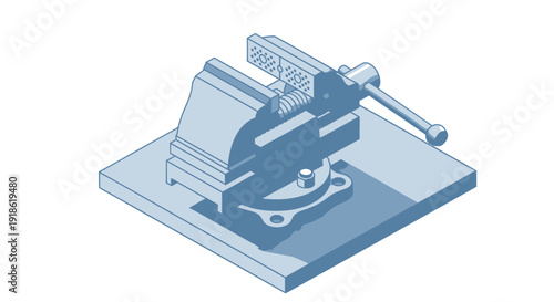 A blue metal vise mounted on a square base.