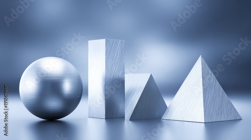 Geometric metal shapes arranged in abstract composition