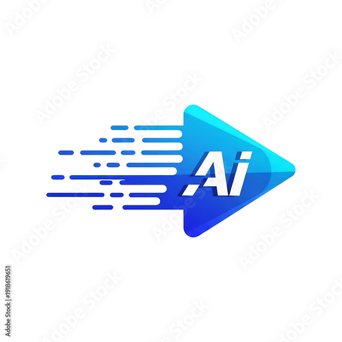 AI Play Button Icon with Speed Lines.