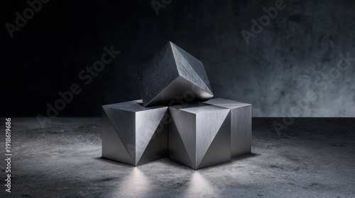 Geometric titanium sculpture arrangement with sharp angles