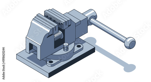 Detailed Isometric Illustration of a Robust Bench Vise Tool.