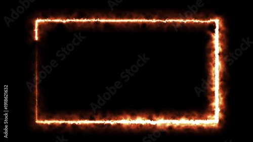Fiery rectangular frame glowing on black background