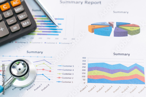 Accounting concept, Finance, Account, Statistics, Investment, Analytic research data economy and Business company meeting concept,Stethoscope and Charts 