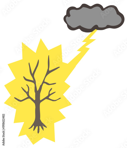 雷に直撃された木のベクターイラスト