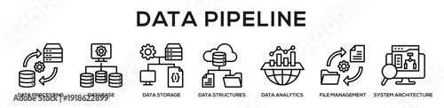 Line - Data Pipeline web banner icon vector illustration concept for business with icon of Data Processing, Database , Data Storage, Data Structures, Data Analytics, File Management, System.