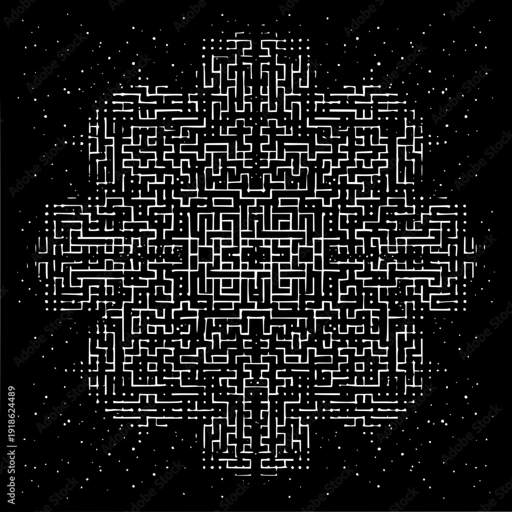 Obraz premium Geometric knotwork pattern with cosmic dust creates a symmetrical and intriguing design that is mesmerizing