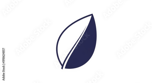 Dark blue and white leaf symbol on plain background for design