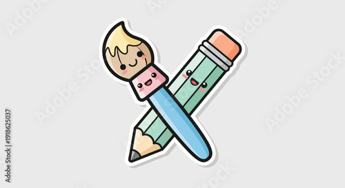 Cute Artistic Tools Illustration Playful Paintbrush and Pencil for Creative Design Projects, Education, and Inspiration
