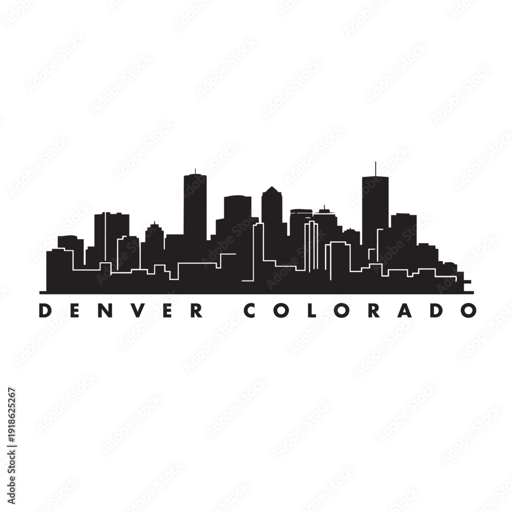 Fototapeta premium Denver Colorado Skyline Black and White Vector