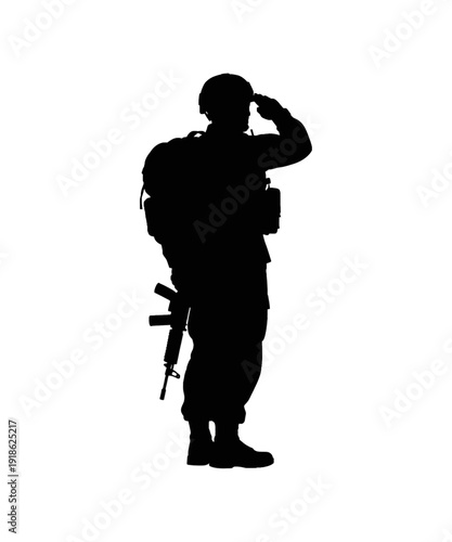 Soldier silhouette calling radio communication military gear backpack night mission