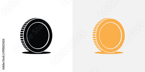 A black and a yellow casino chip on a white background