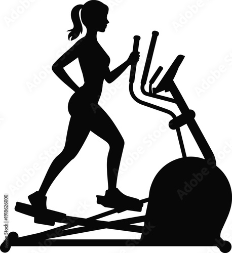 Silhouette of a woman exercising on an elliptical machine female fitness